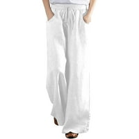 Ylioge Jesenske hlače za žene pune dužine Čvrsta boja ravne trendi pantalone džepovi posteljina izlaska