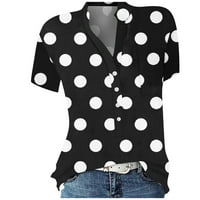 Ženske vrhove Ženska bluza s kratkim rukavima Ležerne prilike za ispisane ljetne Henley majice Black