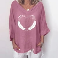Ženski ležerni rukav pad vrhova Trendy feather Print V izrez pulover bluza Loose Regular Fit Comfy vrećaste