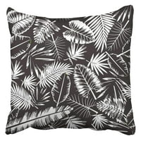 Listovi crno-bijeli tropski uzorak džungle s lišćem i palmom za preljeljice cvjetni jastučni jastučni