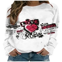 Slušajte Ženska ležerna dukserica za Valentinovo Dame Moderan Srce Love Rose Print Crew-izrez pulover