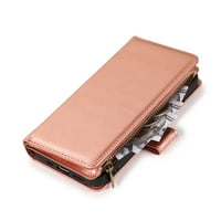Kožni novčanik futrola sa džepom sa zatvaračem za iPhone iPhone Pro - ružičasto zlato