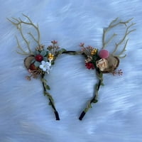 Keusen božićne obruče za kosu za glavu za glavu Multicolour Handmade Rattan Weartheat Rein jelena Antlers