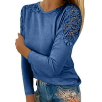 Manxivoo T majice za žene Žene okrugli izrez Solid Boja šuplje šivanje majica s dugim rukavima Navelike