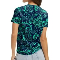 APEPAL Ljetna bluza majica za ženske kratki rukav okrugli vrat Vintage Print Tunic Bluza Top Dame Casual
