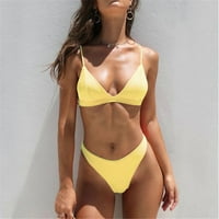Ženska kupaći kostim ženama dva bikinijasta set čvrsti podstavljeni push up kupaći kupaći kostim žuti