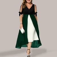 Ljetne haljine za žene kratki rukav Dužina gležnja V-izrez A-line ispisani zeleni 5xl