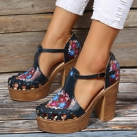 Sanbonepd sandale dame Ljeto Retro modni okrugli nožni prste sandale visoke pete
