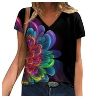 Ljetni vrhovi za žensku majicu kratkih rukava V izrez casual grafičke majice Labavi cvjetni tunik udobne