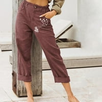 Capris za žene Ljetne casual elastične pamučne pamučne hlače visoke struke s džepovima obrezane pantalone