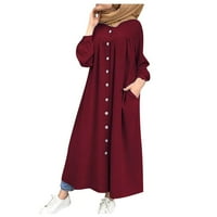 HOMCHY ženske haljine retro dugih rukava s dugim rukavima, majica maxi haljina crvena 4xl