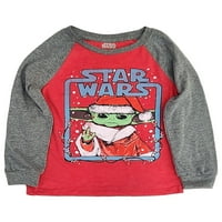 Star Wars Boys Grey & Crvena božićna majica s dugim rukavima Yoda majica XS 4-5