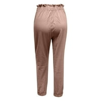 Ženske pamučne posteljine ruffle elastične strugove pantalone Slim Fit Ležerne prilike za olovke Ljetne