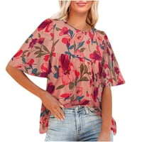 Ženski ljetni boho vrhovi labavi fit okrugli vrat kratkih rukava majice Dame Floral Tees majica bluza