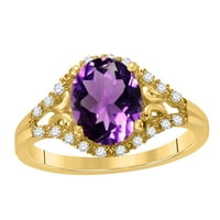 Mauli dragulji za žene 1. karatni dijamant i ovalni oblik ametist prsten prsten 10k žuto zlato