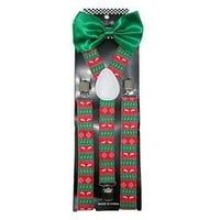 Novi praznični božićni suspenders set kravata Reindeer Xmas Tree Candy Cane Zelena kravata