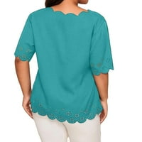 Ženski plus bluze casual solid v izrez kadet plavi 1xl