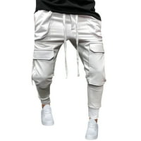 Tawop Muškarci Teretne hlače Ležerne prilike muške široke teretne džepove Casure Ležerne prilike pamučne dukseve pune duljine hlače bijele 10