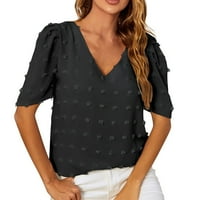 Majica Žene Ležerne prilike Soild V-izrez Šifon majica na listu od mahuna kratkih rukava Top košulje za žene Crne haljine za žene
