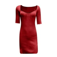 Ballsfhk ženska modna elastičnost kvadratni vrat kratki rukav čvrsta boja tanke haljine haljine za žene