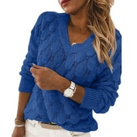 WHLLBF Plus džemperi veličine za žene, žene V-izrez za perje u obliku dugih rukava modni bluza seksi