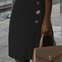 Qiaocaity Žene Haljine Ljetna moda Casual Solid Color Duljina koljena Slim Fit haljine okrugli izrez
