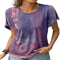 Ženska majica kratki rukav ljetni vrhovi cvjetni print majica Confy Pulover Daily odjel Tee Purple 4xl