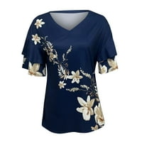 Žene Ležerne prilike sa labavim košuljem V izrez kratki rukav modni dot tisak Tors T majice TEE plava