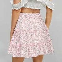 Kratka elastična suknja za struk za žene Ljeto casual vintage visokog struka cvjetna plaža ruffled suknja