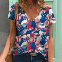 Ecqkame Američka zastava Žene 4. Juli Tee Majica Cleance Fashion Woman Causal V-izrez Vintage Love Ispis