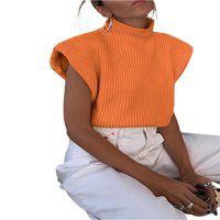 Ženski džemper na ramenu gornji rukavac bez rukava široko rameni pleteni džemperi skakači šik puloveri