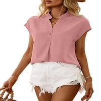 Grianlook Ženske vrhove majica bez rukava dolje majica za majice za vrijeme, elegantna bluza labava V izrez Tunika majica ružičasta m