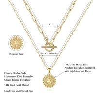 ZLATNE Slojevi za početne ogrlice za žene 14K Real Gold pozlaćeni papirclip lanac ogrlica za novčiće