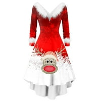 Božićni ženski haljina s rukava u ovratniku Asimetrična haljina za zabavu vruća božićna bijela haljina