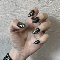 Pritisnite na noktima kratkim srednjim badem lažni nokti s klizanjem s klinama dizajnom tamnog hladnog akrilnog lažnog setova za nokte zalijepi na noktima setovi za žene za višekratnu upotrebu gel za nokte za višekratnu upotrebu