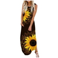 Haljine Wozhidaoke za žensku džep bez rukava cvjetna štampana plaža Long Maxi Labava haljina ženske