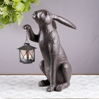 Zec sa fenjernom figurinom, visinom, smolom, crnoj, vintage smolom za svijeće ima držač rezina zečje