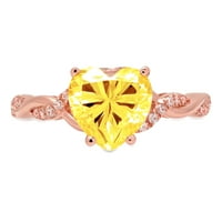 2. CT Sjajno srce simulirano žuti dijamant 14k Rose Gold Solitaire sa Accenting prstenom SZ 6.5