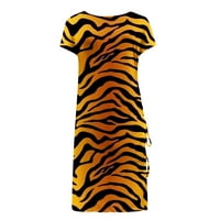 Ženska majica haljina Trendy proret ruched midi haljine kratki rukav ljetni casual leopards ispisana