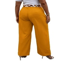 Ženske plus hlače Elegantna obična kablova visoka struka Žuta 3xl