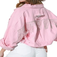 Biekopu Žene Crop Jean Jacks casual gumb spuštena traper jakna s kantom za jeseni odjeću