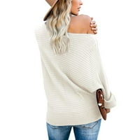 Gemijacka ženski dugi rukav džemper pulover pulover scoop vrat labavi fit casual toplim rebrastim pletenim