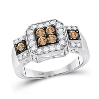 14k bijeli zlatni okrugli smeđi dijamantski klaster prsten CTTW