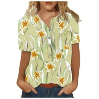 Ženske vrhove bluza Grafički printira kratki rukav Loose Women Ljeto V-izrez majice Yellow 3xl