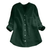 Sayhi ženske vrhove Dressy casual pamučne majice ljeto Dugi rukav gumb V izrez Casual Thirt Green XL