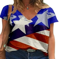 Smilkoo ženska američka zastava Dan za samostalnost tiska V-izrez okrugli vrat kratka povremena majica