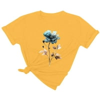 Hanas vrhovi ženske trendi majice za slobodno vrijeme, cvijeće tiskano okruglo vrata, ljetni kratki