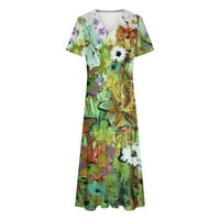 Ljetne haljine za žene plus veličina kratkih rukava tisak cvjetnog uzorka V-izrez midi fit i flare y2k
