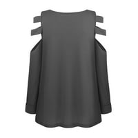 Ylioge Womens Tunic Tops Jesen modni čvrsti boja Zip up šuplje čipka od ramena dugih rukava V izrez