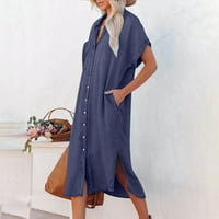 Ženska casual rever košulja traper haljina čistoća trendi solidna haljina Vintage Ljeto kratki rukav